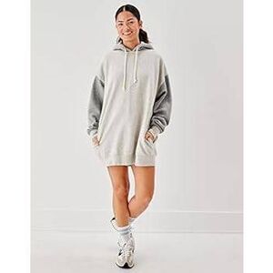 American Eagle size S Gray Colorblock Oversized Tunic Hoodie Hooded Sweatshirt